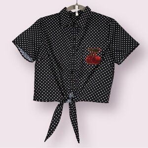 Costumes USA Retro Black and White Polka Dot Sequin Cherry Tie Crop Top